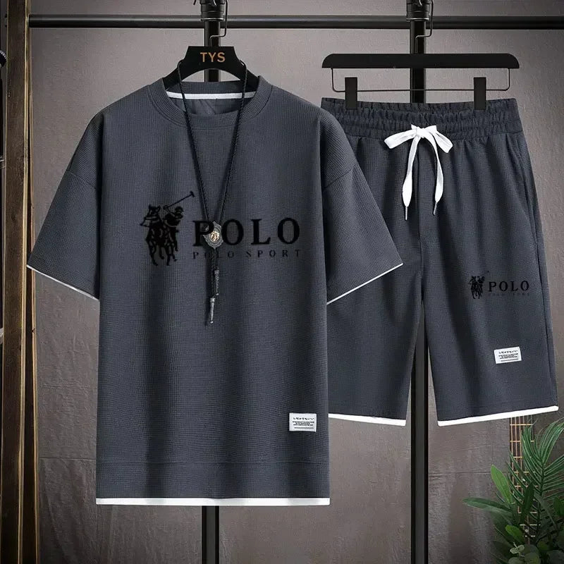 2026 Men's Short-sleeved T-shirt + Sports Shorts Two-piece Summer Fashion Breathable Fitness Casual Jogging Set Short Sleeve Two