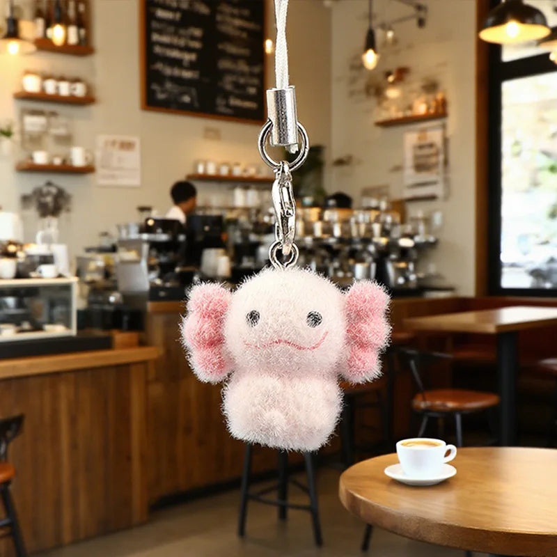 Cute Plush 3D Cat Keychain Creative Flocking Animal Pendant Bag Phone Lanyard Hanging Keycord Charm Keychain DIY Accessories