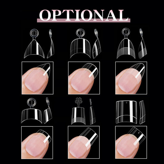 600pcs Ultra Short French False Nails Acrylic Nail Pieces Almond Square Traceless Half Pack Scrub False Nails Girls Beauty Tools