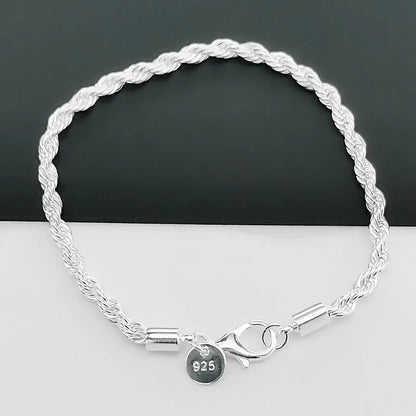 925 Sterling Silver 4MM Twisted Rope Bracelets for Women Men Fashion Minimalist Couple Chain Bracelet Unisex Party Jewelry Gifts