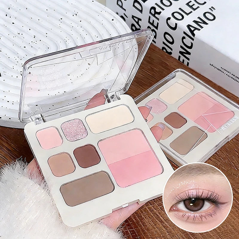 8 Color Pink Brown Eyeshadow Blush Palette Matte Beige Highlighter Gray Earth Tone Contour Cheek Rouge Multifunctional Cosmetic
