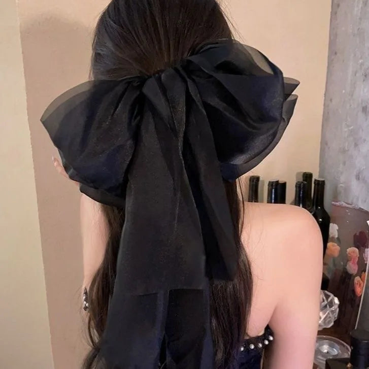 Women Elegant Lace Bow Ribbon Hair Clips Solid Color Satin Заколка Бант Girls Korean Hairpins Party Headdress Hair Accessories