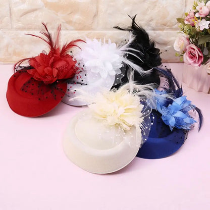 Flower Faux Woolen Fascinator Hat Elegant Artificial Feather Mesh Cocktail Headwear Wedding Bridal Cocktail Headwear Fasciantor