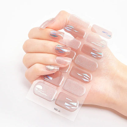 16Tips Nude Semi-Cured Gel Nail Wraps Sticker Long-Lasting UV LED Lamp French Nail Decal Full Cover Waterproof Semi-Cured Sticke