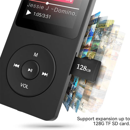 MP3 Player Bluetooth 5.0 Portable Music Player 1.8 inch Built-in Speaker Stereo Music Player Support FM Radio E-Book Recording