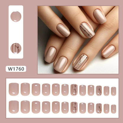 Caramel Flower 24 Pcs Press on Nails Pink Gradient Fake Nails Glossy Artificial Finger Manicure Reusable False Nails for Women