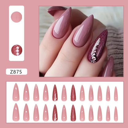 Caramel Flower 24 Pcs Press on Nails Pink Gradient Fake Nails Glossy Artificial Finger Manicure Reusable False Nails for Women