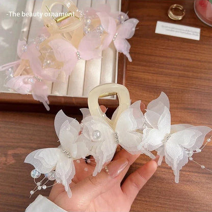 New Fashion Simulation Butterfly Hair Clips for Women Elegant Pearl Bow Ponytail Clip Sweet Crab Claw Headdress Hair Accessories