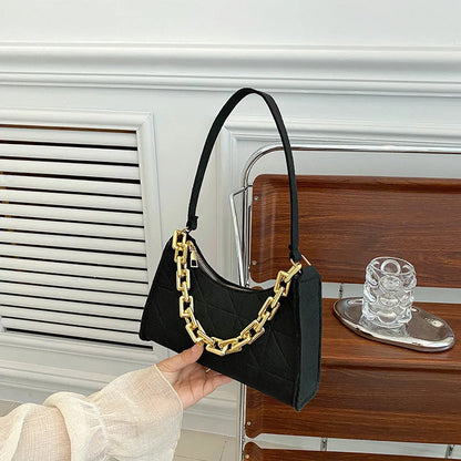 Fashion Women Chain Shoulder Underarm Bags Felt Pu Leather Simple Solid Color Casual Handbags Female Pouch Tote Crossbody Bag