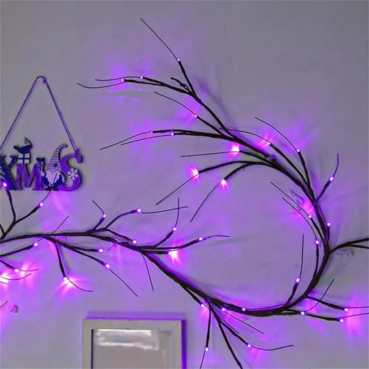 1PC 54 LED Halloween Atmosphere Purple Rattan Lights DIY Branches Garland Outdoor Indoor Waterproof Walls Lights Battery Powered