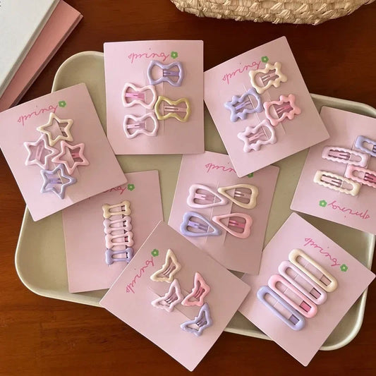 4Pcs/set Cute Colorful Geometric Metal Hair Clips Girls Bangs Hair Ornament Hairpins Barrettes Kids Fashion Hair Accessories
