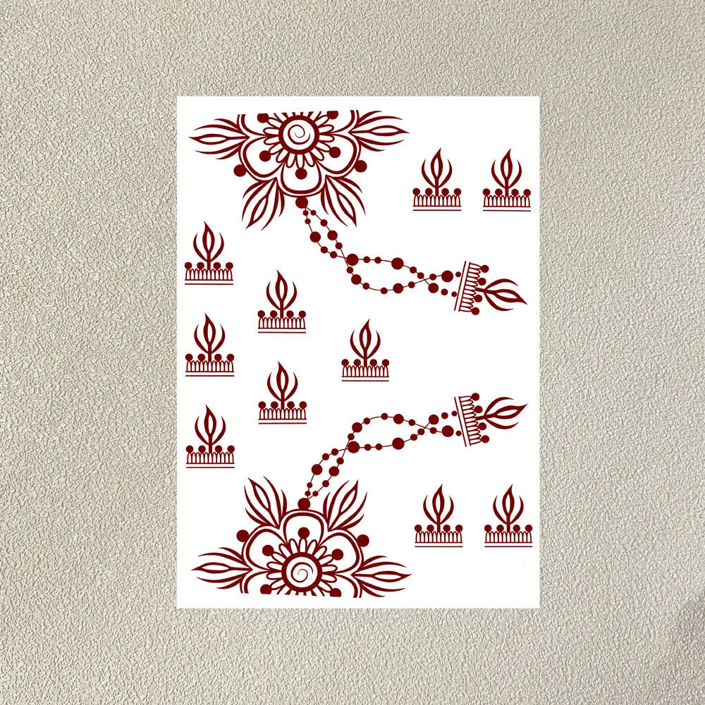 Waterproof Henna Tattoo Stickers for Women Flower Instant Fake Tattoo for Hand Temporary Tattoos for Wedding Party Festival