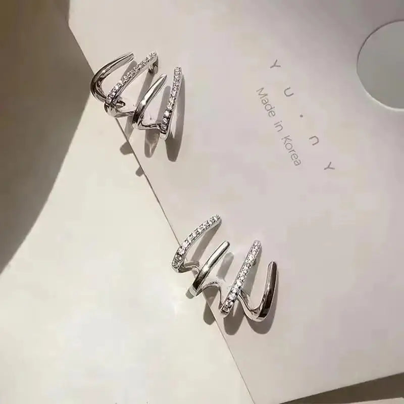 925 Silver Needle Korean Fashion Double V Crystal Earrings For Women Jewelry 2026 Trending Luxury Women's Earrings Behind Ear