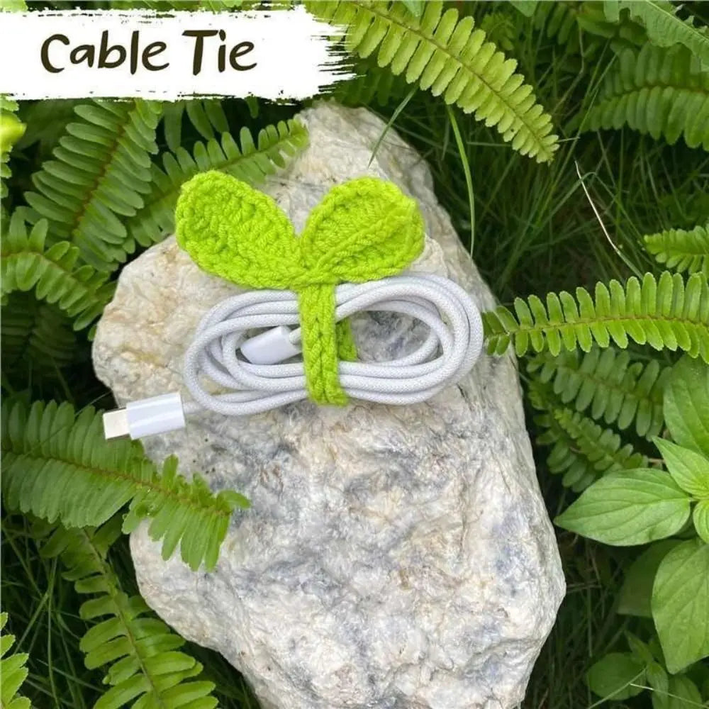 Multifunctional Hand-Knitted Crochet Leaf Sprout Versatile Crochet Leaf Bud Headphone Decor Cute Decor Cable Tie