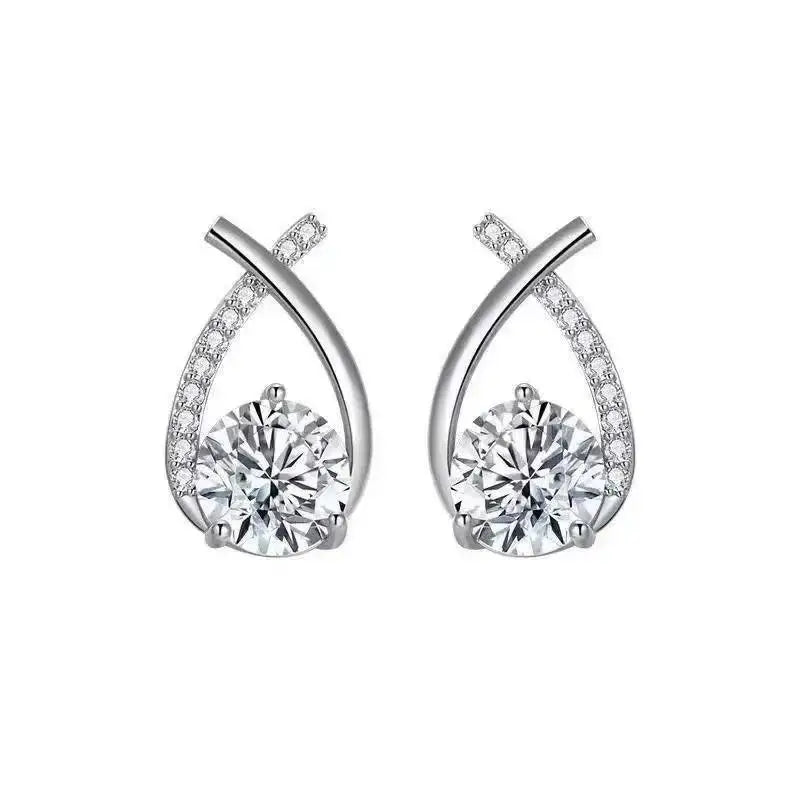 925 Silver Needle Korean Fashion Double V Crystal Earrings For Women Jewelry 2026 Trending Luxury Women's Earrings Behind Ear