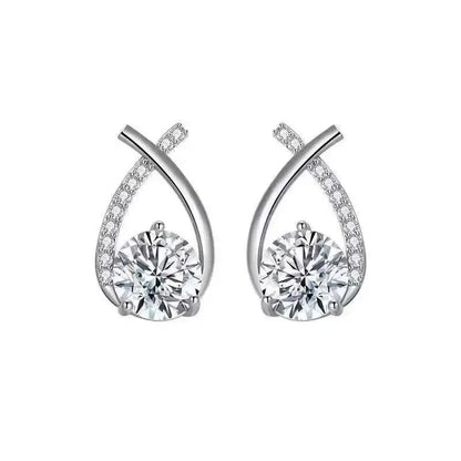 925 Silver Needle Korean Fashion Double V Crystal Earrings For Women Jewelry 2026 Trending Luxury Women's Earrings Behind Ear