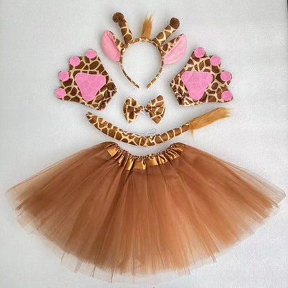 Halloween Giraffe Headband Tie Skirt Gloves Cosplay Kawaii Animal Headgear Christmas Party Costumes A Set Birthday Wearing