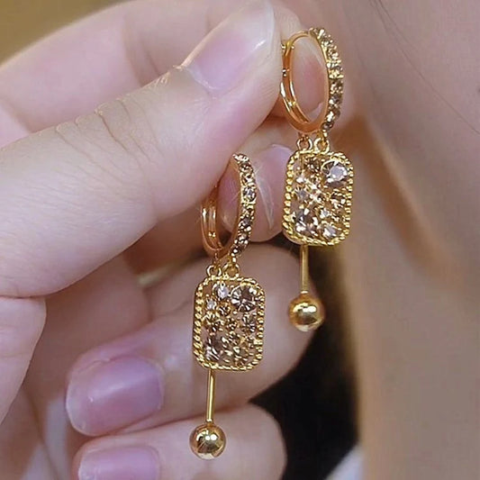New Fashionable Unique Brown Zircon Square Pendant Earrings for Women Exquisite Temperamental Ladies Party Premium Jewelry Gift