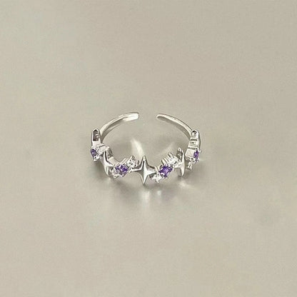 Korean Fashion Exquisite Purple Zircon Heart Star Ring Y2K Girls Pink Crystal Bow Knot Ring Women Party Dating Jewelry Gifts