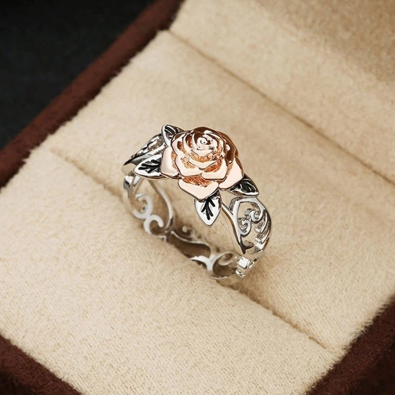 Vintage Red Rose Flower Ring for Women Elegant Jewelry Gift for Valentine's Day Anniversary Engagement Wedding Christmas