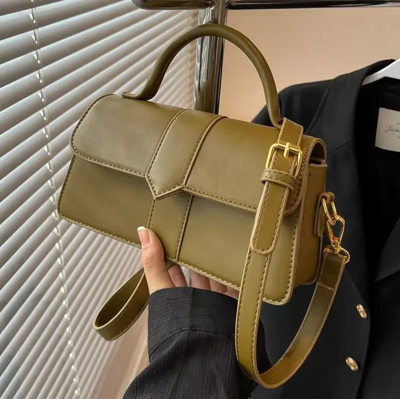 Fashionable Small Square Handbag Women's Crossbody Bag Trendy Handbag Soft PU Leather Neutral Minimalist Style Mobile Phone Pock