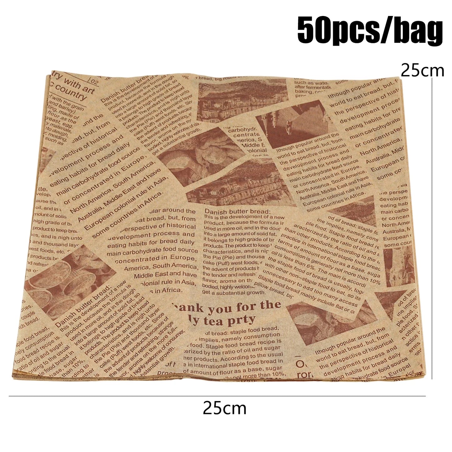 50/100Pcs Oil-Proof Paper Sheet Food Sandwich Packaging Paper Newspaper Style Greaseproof Deli Paper for Wrapping Burger Bread