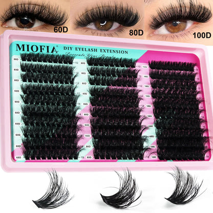 MIOFIA Lashes Cluster Natural Fluffy Volume Individual Eyelash 60D 80D 100D Thick Cat Eye Lashes Mixed Tray DIY Lash Extension