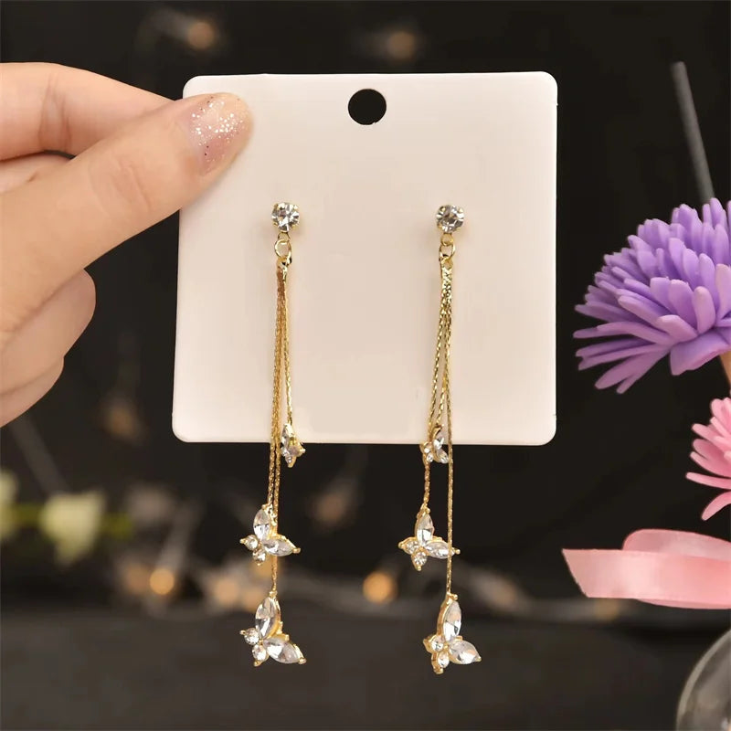 1Pair Korean Style Long Imitation Pearl Tassel Dangle Earrings For Women Trendy Full Crystal Fringe Drop Earring Vintage Jewelry