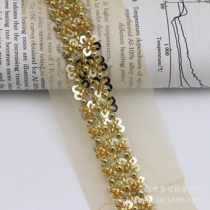 90cm Pearl Beaded Lace Trim Ribbon Garment Decoration Applique Trimming Gold Sequin Tape DIY Sewing Fabric Material Accessories