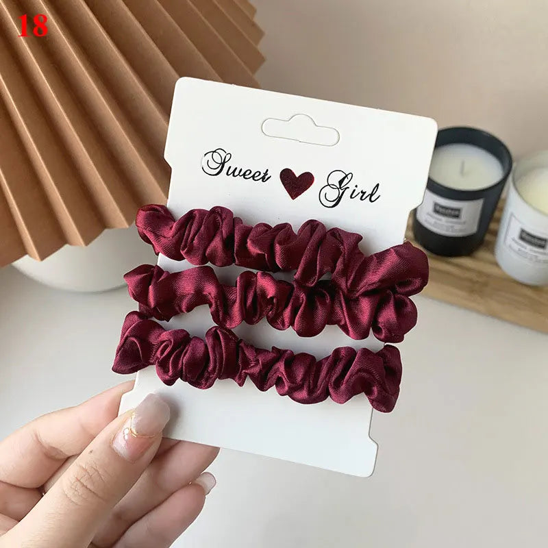 3/6Pcs/Set Silk Hair Scrunchies Elastic Hair Bands Women Elegant Headwear Hair Ties Ponytail Holder Sweet Hair Rope Rubber Bands