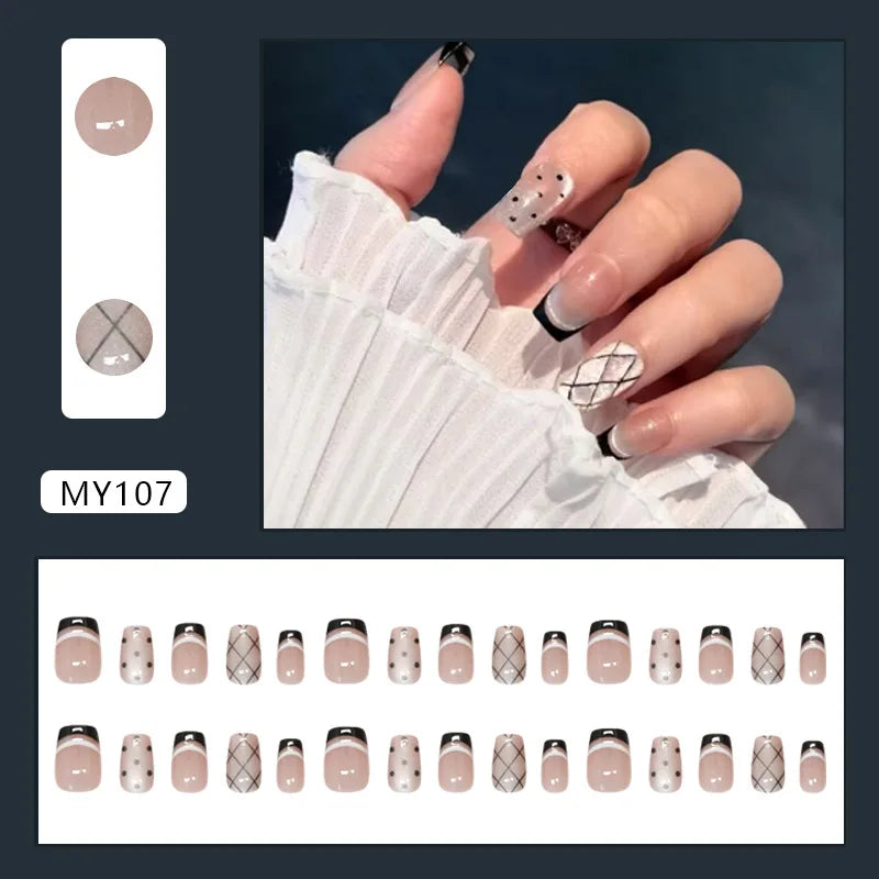 Caramel Flower 24 Pcs Press on Nails Pink Gradient Fake Nails Glossy Artificial Finger Manicure Reusable False Nails for Women