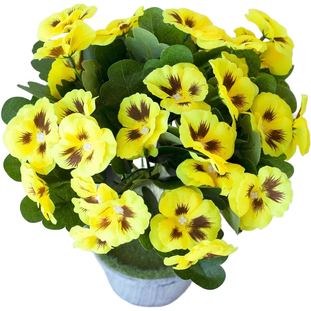 Spring Artificial Decorative Pansy Artificial Flower with Natural Stem Finish for Placement in Shelf Tabletop or Hanging Display
