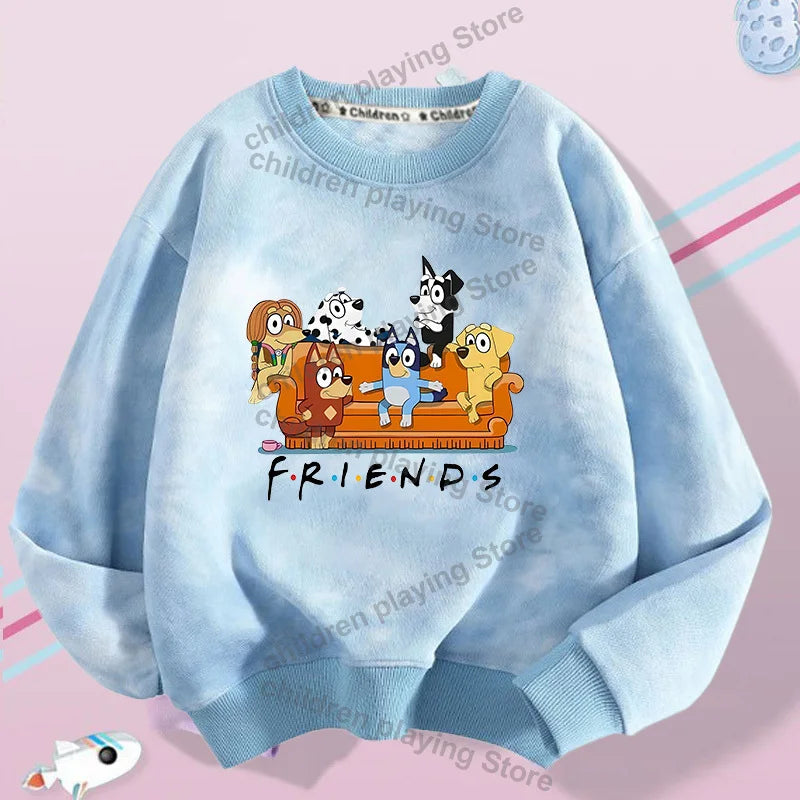 Blueyi Series Kid Pullover Sweatshirts Trendy Long Sleeves Top Bingo Autumn Winter Cartoon Child Clothes Birthday Christmas Gift