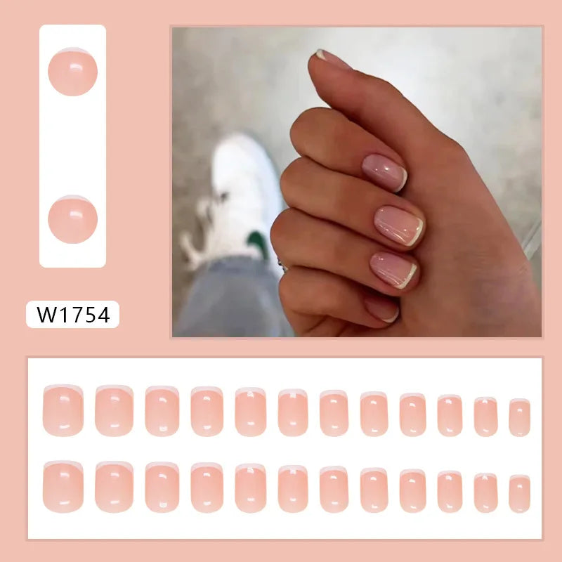 Caramel Flower 24 Pcs Press on Nails Pink Gradient Fake Nails Glossy Artificial Finger Manicure Reusable False Nails for Women