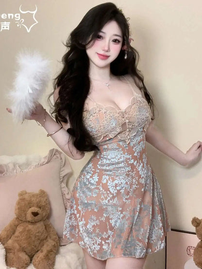 Luxury Camisole Nightgown Summer Women's Style Flower French Chest Cushion Pure Desire Lace Sexy Pajamas Dress Elegant ERQ8
