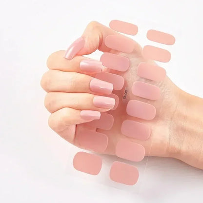 Semi Cured Gel Nail Sticker Pure Color UV LED Lamp Covered Waterproof Full Adhesive Long Self Nail Decals Manicure Lasting