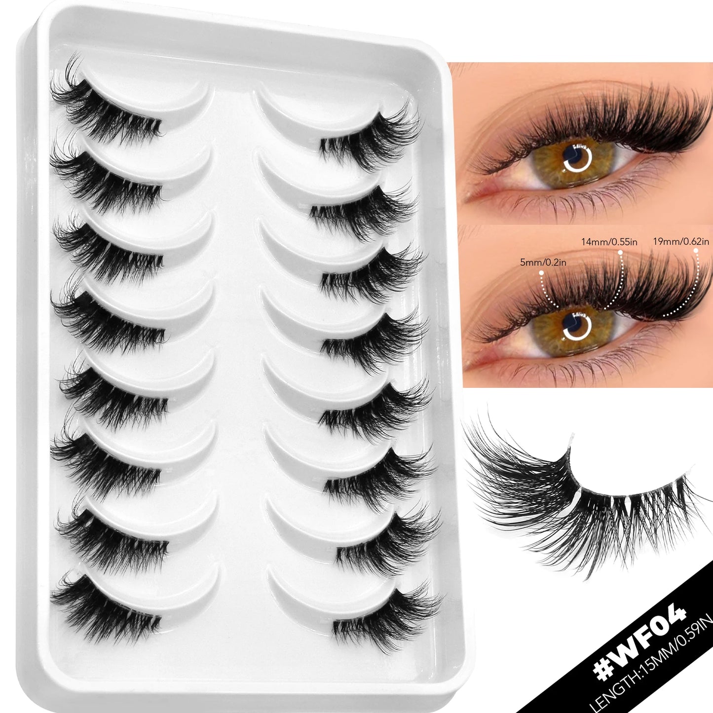 VELTRINAY False Eyelashes Half Lashes Cat Eye Natural Look Wispy Faux Mink Clear Eyelash Band Natural Lashes Makeup