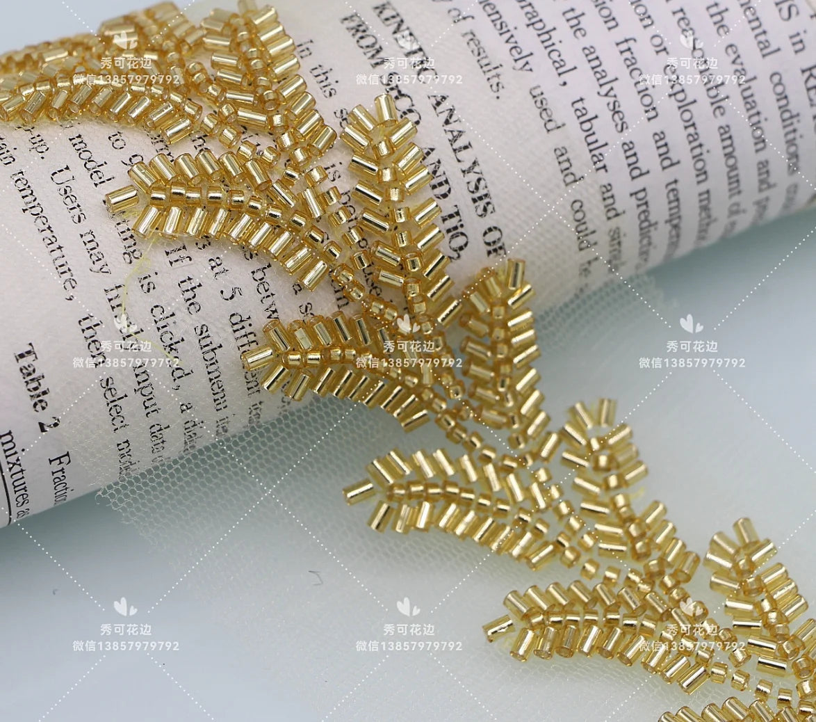 90cm Pearl Beaded Lace Trim Ribbon Garment Decoration Applique Trimming Gold Sequin Tape DIY Sewing Fabric Material Accessories