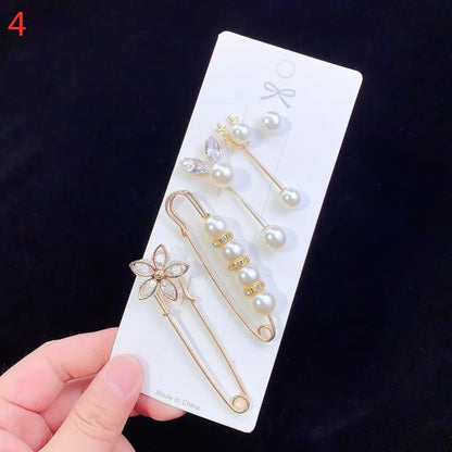 6pc Pearl Brooches Set Waist Buckle Cardigan Jeans Button Brooch Pins Women Sweater Coat Anti Fall Pearls Clothes Pin Decoration