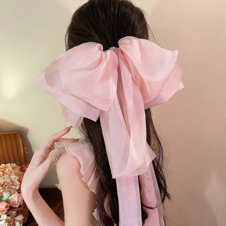 Women Elegant Lace Bow Ribbon Hair Clips Solid Color Satin Заколка Бант Girls Korean Hairpins Party Headdress Hair Accessories