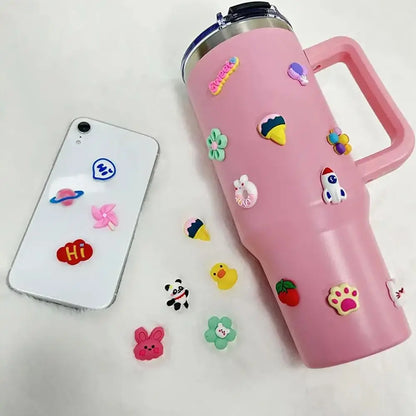 4Pcs/Pack DIY Decoration Water Cup Stickers Hard Resin Soft Rubber Toy Accessories 3D Cartoon Sticker Refrigerator Random Style