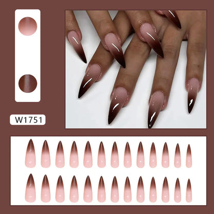 Caramel Flower 24 Pcs Press on Nails Pink Gradient Fake Nails Glossy Artificial Finger Manicure Reusable False Nails for Women