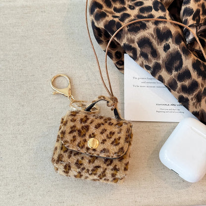 Retro Cute Small Leopard Print Leather Bag Pendant Necklaces for Women Sweater Long Rope Chain Neck Hanging Jewelry Accessory C