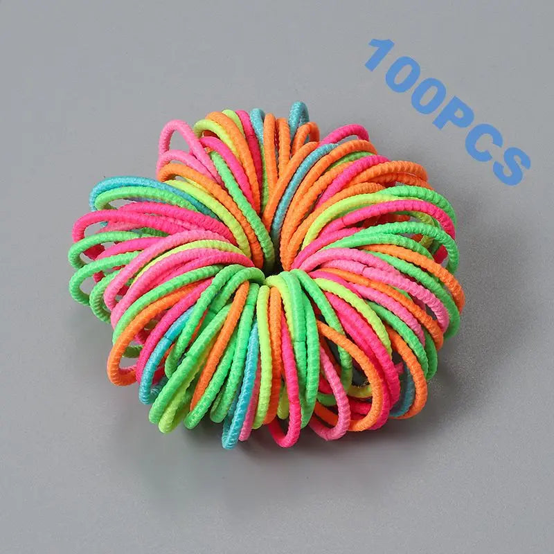100pcs New Cute Girl Hair Bands Candy Color Elastic Rubber Band Hair Band Child Baby Headband Scrunchie Hair Tie Accessories