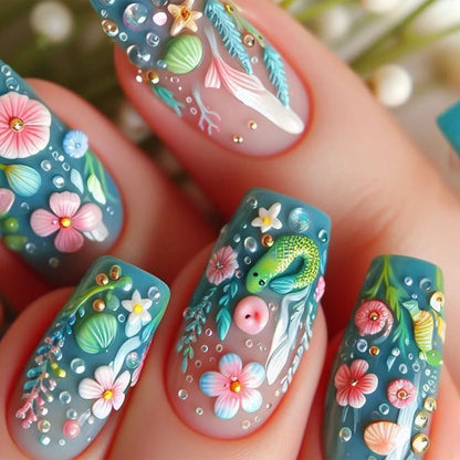 French Tip Press on Nails Long Coffin False Nails Press ons Acrylic Glue on Nails Full Cover False Nails Wearable Fake Nails Set