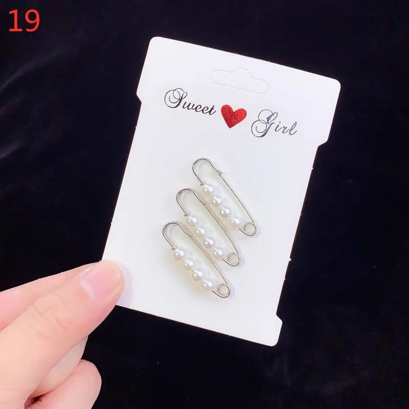 6pc Pearl Brooches Set Waist Buckle Cardigan Jeans Button Brooch Pins Women Sweater Coat Anti Fall Pearls Clothes Pin Decoration
