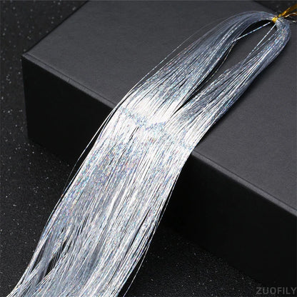 Sparkle Shiny Hair Tinsel Rainbow Strands Dazzles Women Hippie for Braiding Headdress False Hair Extensions Decor Glitter Strips
