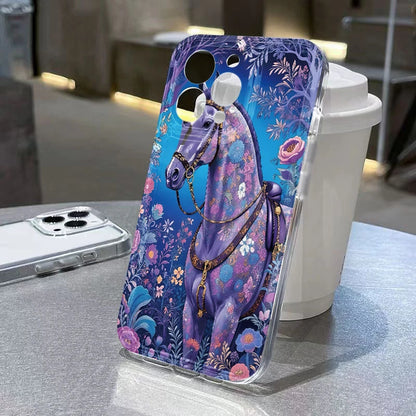Golden Horse Diamond Printed Phone Case For iPhone 17 16 15 14 Plus Pro Max 12 11 13 X XS XR 7 8 Plus 16E 17Air Soft Clear Cover
