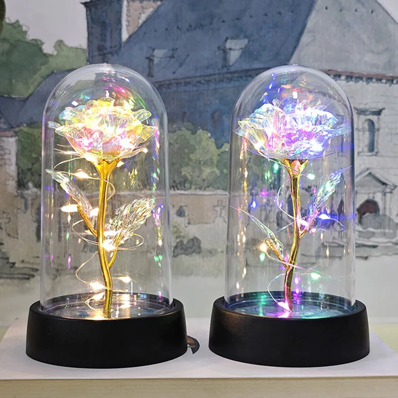 Valentines Day Gift for Girlfriend Eternal Rose LED Light Foil Flower In Glass Cover Mothers Day Wedding Favors Bridesmaid Gift