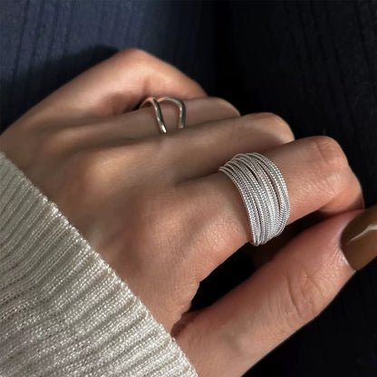 925 Sterling Silver Open Finger Rings For Women Fashion Multilayers Lines Geometric Charm Rings Handmade Exquisite Party Jewelry